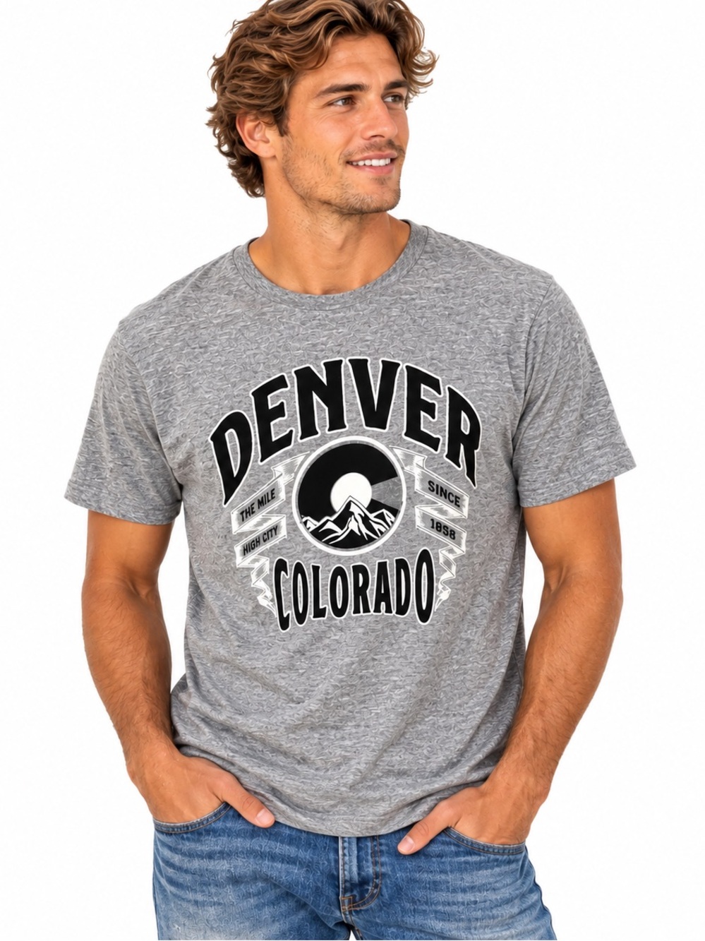 Denver Colorado Mile High City Graphic T Shirt Mens Medium Gray Gildan